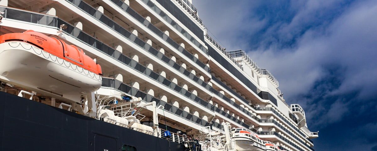 Large cruise ship docked in port harbor
